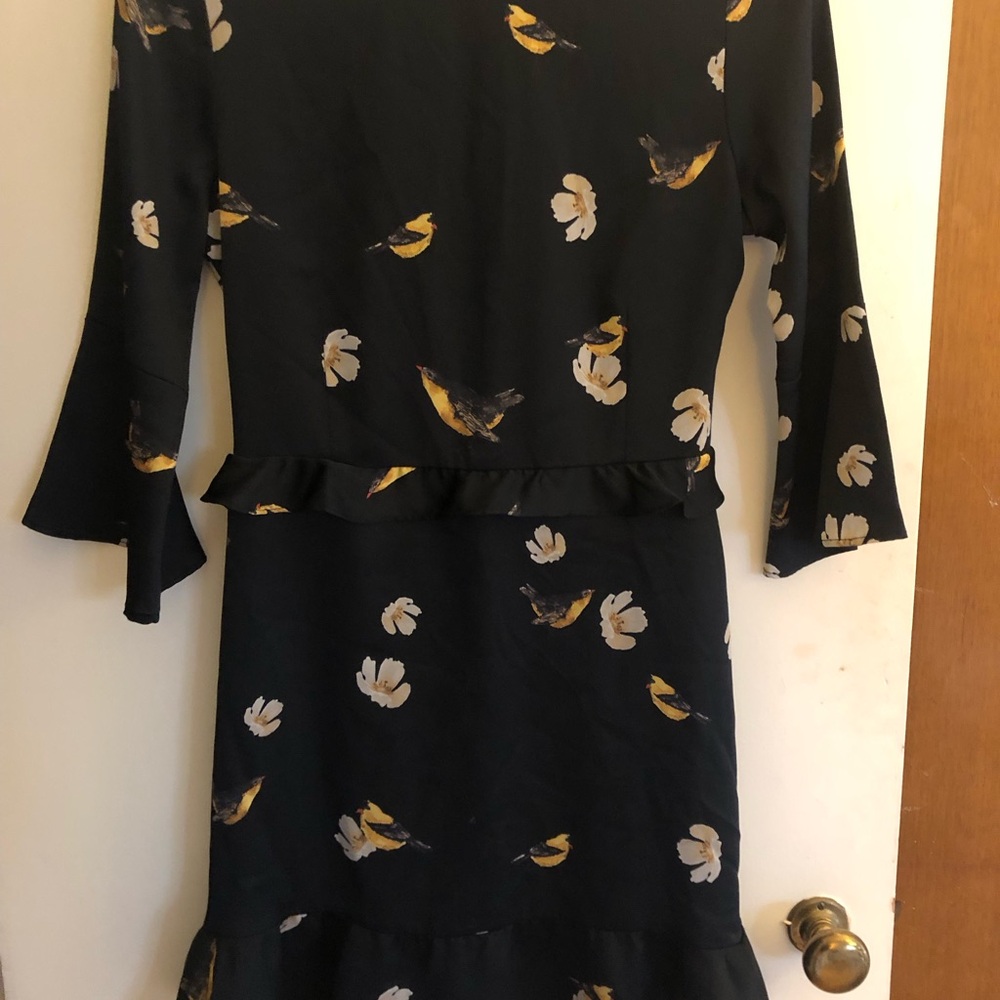 Floral Black Dress with Bell Sleeves